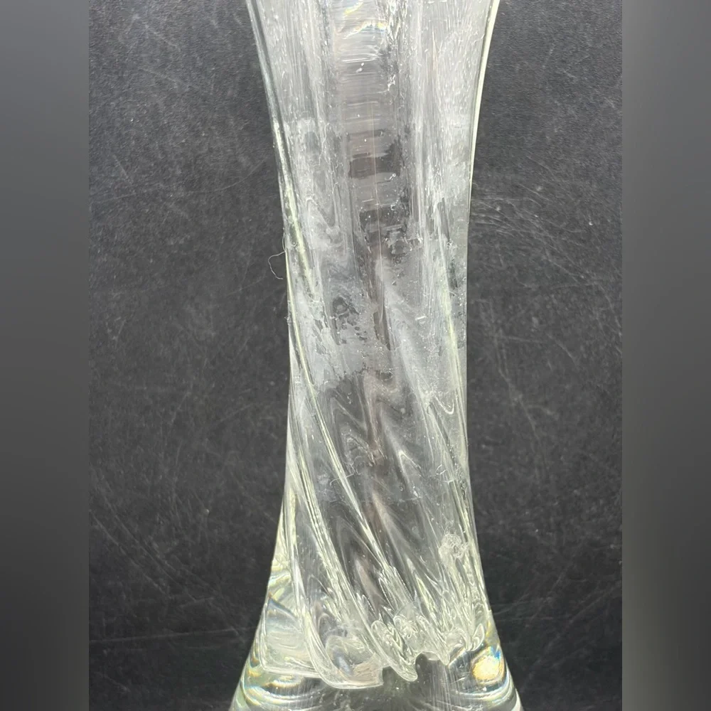 Vintage Mid Century Swung Glass Vase Chunky Ruffled Thick Walled Vessel Decor - Picture 10 of 14